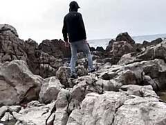 Horny Stranger Catches Me Jerking Off on Beach - Big Tits MILF Gives Handjob & Swallows Cum