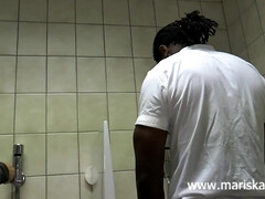 Hot Brunette in Public Bathroom Takes on Two Big Dicks in HD Porn