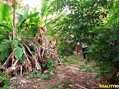 Busty ebony Nola Blu pleases white dude in the jungle