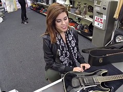 Sexy pawn shop client enjoys sucking cock for a guitar