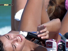 Gorgeous single brunette shows off her tits in public