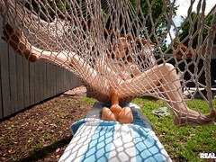 Gorgeous redhead babe pleasures Johnny outdoors