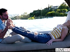 Grosser schwanz, Blondine, Blasen, Spermaladung, Füsse, Fussjob, Hardcore, Lecken