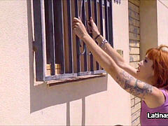 Latina caught and nailed poolside for sneaking in