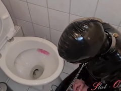Latex Slave Slut Drinks Piss and Cleans Toilet - German Domination Fetish