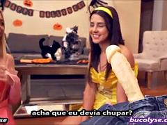 Brother dressed up as a scarecrow to fuck his sister and her friend: Blowjob, Doggy Cowgirl Porn