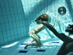 Sylvie and Jeannette naked in the pool