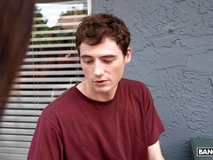 Grote mammen, Bruinharig, Rondborstig, Reusachtig, Natuurlijke tieten, Buiten, Tieten likken