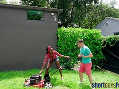 Short guy bangs in chock cunt busty Black MILF from neighbor