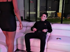 Lesbian black babe fucked and licked by stranger with strap-on