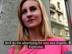 Hot blonde babe fucks a stranger in public place