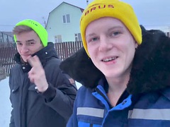 STEPFATHER FUCKED - stepson and friend kiss passionately and then fuck juicily in the toilet - 453