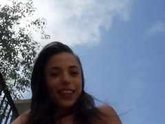 Money makes the girl with choker change mind and have outdoor sex