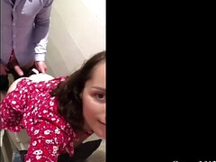 Seductive Brunette Teased BF And Pounded In Public Toilet - Blowjob