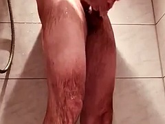Shower my hairy body and clean my big cock and hairy ass for sex