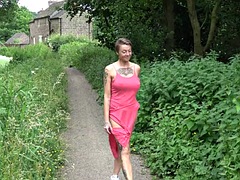 Brooke - public play and piss in her pink dress