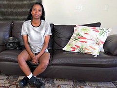 African Casting - Petite black teen models lingerie and gets scolded