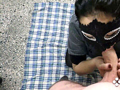 Oral pleasure, masked, black-haired