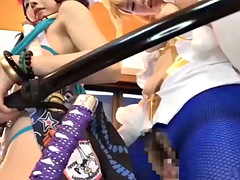 Aziatisch, Grote mammen, Chinees, Handbeurt, Japaans, Trio, Speelgoed