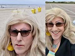 Enthousiasteling, Bondage discipline sadomasochisme, Strand, Travestiet, Nederlands, Rijpe lesbienne, Buiten, Openbaar