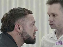 デカチン, ブロンド, フェラチオ, 茶髪の, ゲイ, 筋肉, ピアス, タトゥー