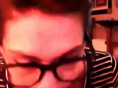 23yr old cute geek swallowing cum at home