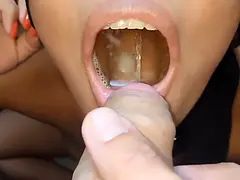 Making a pool of piss and cumming inside her mouth
