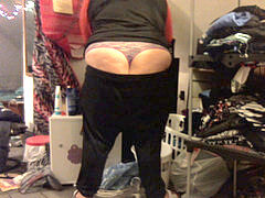 fat white woman cleaning - buttcrack with & sans g-string on