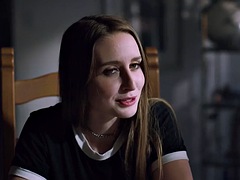 Blonde jerks off and sucks big cock of stepdads friend next to her bed