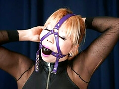Purple leather armbinder and gag