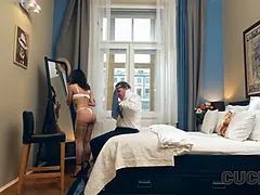 Gehörnter ehemann, Schwanz, Hd, Latina, Rau, Überraschung, Tätowierung, Ehefrau