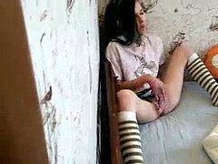 大学生, 自家製, オーガズム, 小柄, オマンコ, スパイ, ストッキング, ティーン