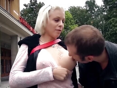 Mia Gun with round tits is carnal with the young man in his van