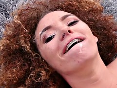 curly redhead teen with braces ellie luxx gets nailed by on a sofa