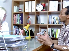 Curves Blond hair girl Granny Nurse Examines BIG BLACK PENIS Patient