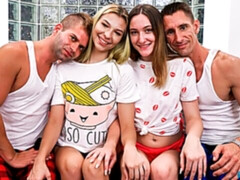 ブロンド, フェラチオ, バック, グループ, 手コキする, 剃毛, ティーン, オッパイの