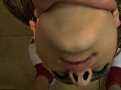 Tattooed trap beauty tugging in the bathroom