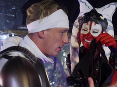 A girl with body paint on her is getting fucked in the Star Wars parody