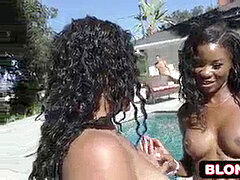 黒人, フェラチオ, 茶髪の, 黒人, 女 人男 人, タトゥー, 三人