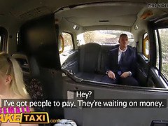 Michelle Thorne gets a big surprise from her boss in the fake taxi