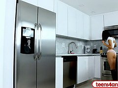 Watch this hot brunette teen get her tight ass drilled instead of her tight pussy