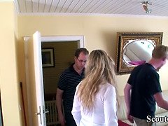 Pijpbeurt, Sperma in gezicht, Duits, Ondergoed, Moeder, Penis, Kousen, Trio