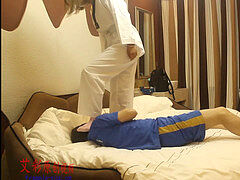 Taekwondo damsel kneeing and trampling