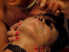 Dominatrix punishing babe while bf watches