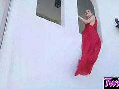 Skinny blonde Anny Aurora worships Angela Whites big natural tits