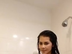 デカパイ, 茶髪の, 言葉責め, エロティック, 女, 下着, シャワー, 濡れ