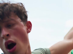 Curly bloke gets blacked by his climbing trainer