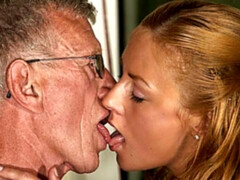 Lusty teen hottie Meg Laren is having fun with a large old penis