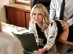 デカチン, バック, 女 人男 人, 指いじり, ヒール, なめる, オフィス, 三人