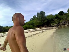 素人, ビーチ, カップル, キス, アウトドア, 公共, ロシア人, オッパイの